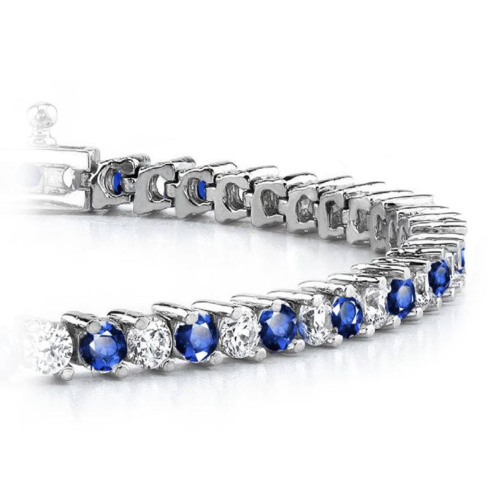 Blue Sapphire & Diamond Tennis Bracelet in 10K White Gold