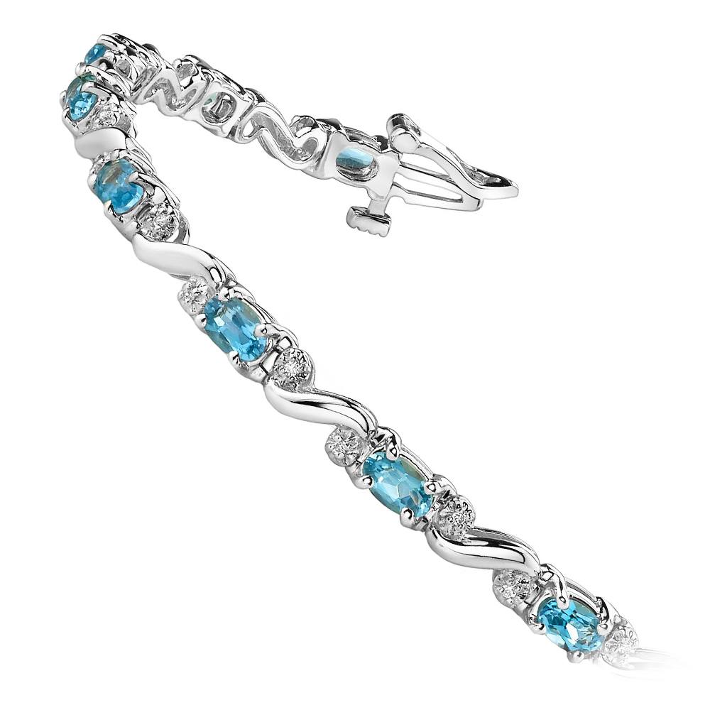 Blue Topaz Bracelet In White Gold With Diamond Accents | 02