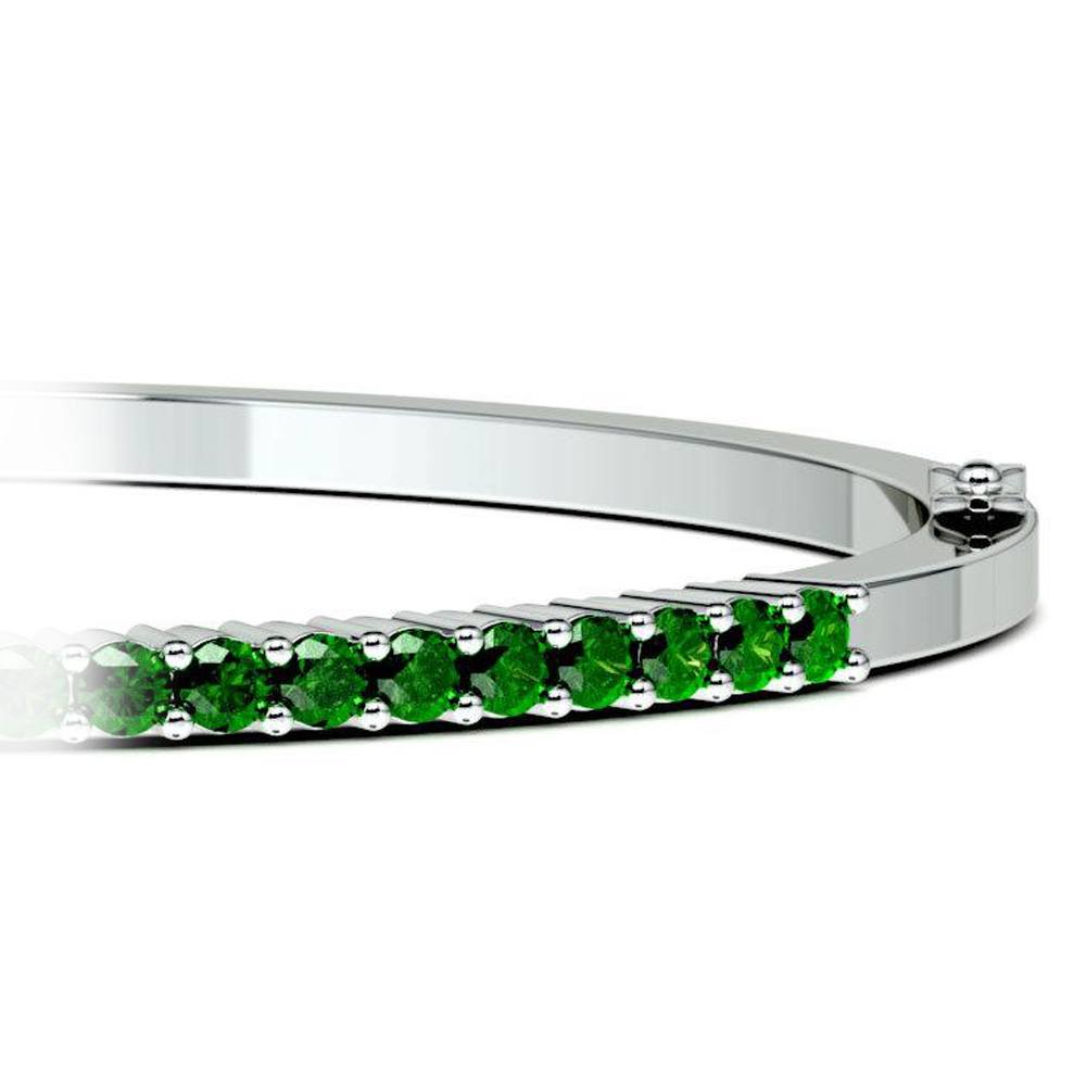 White Gold Emerald Bangle Bracelet | Zoom