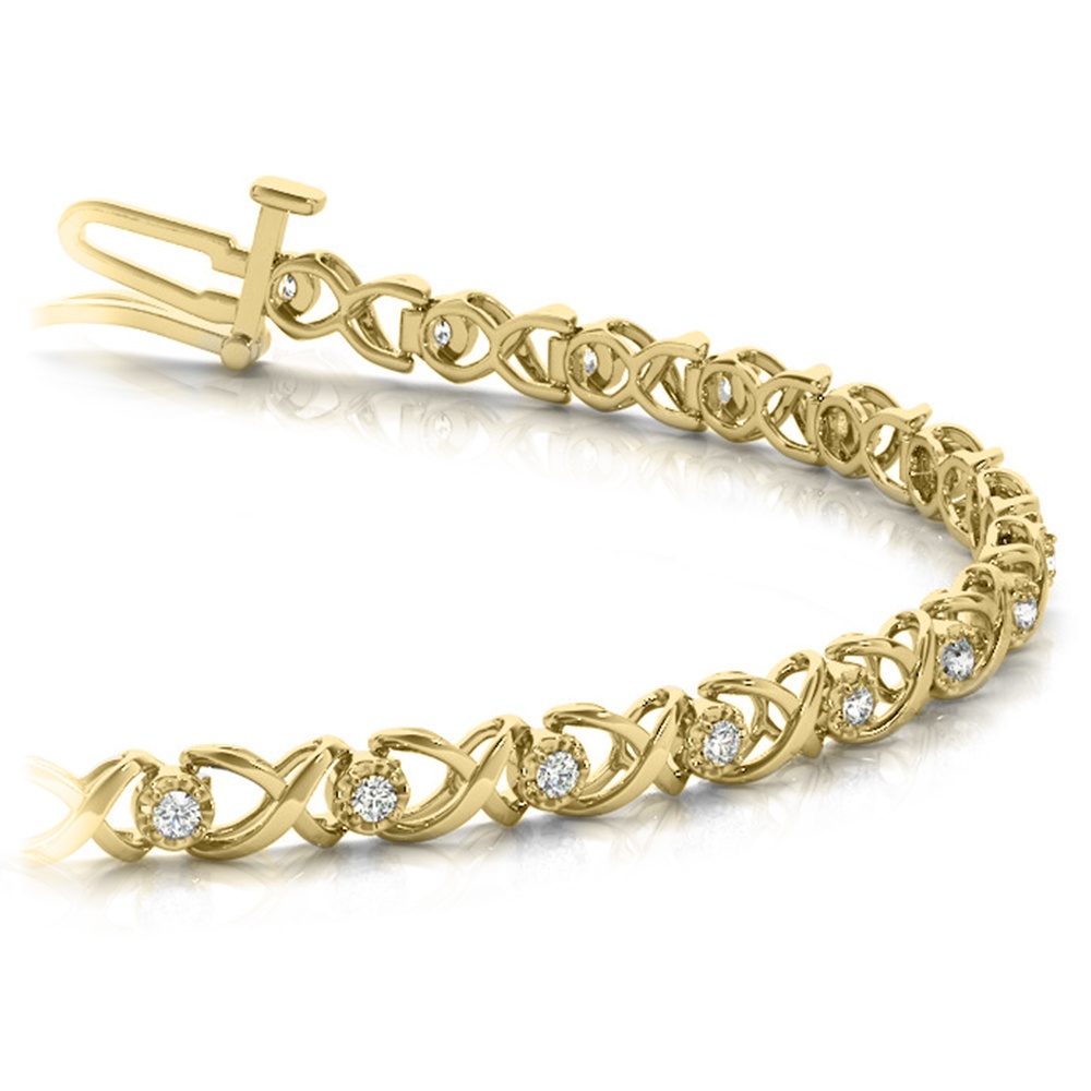 Delicate XO Diamond Bracelet in Yellow Gold