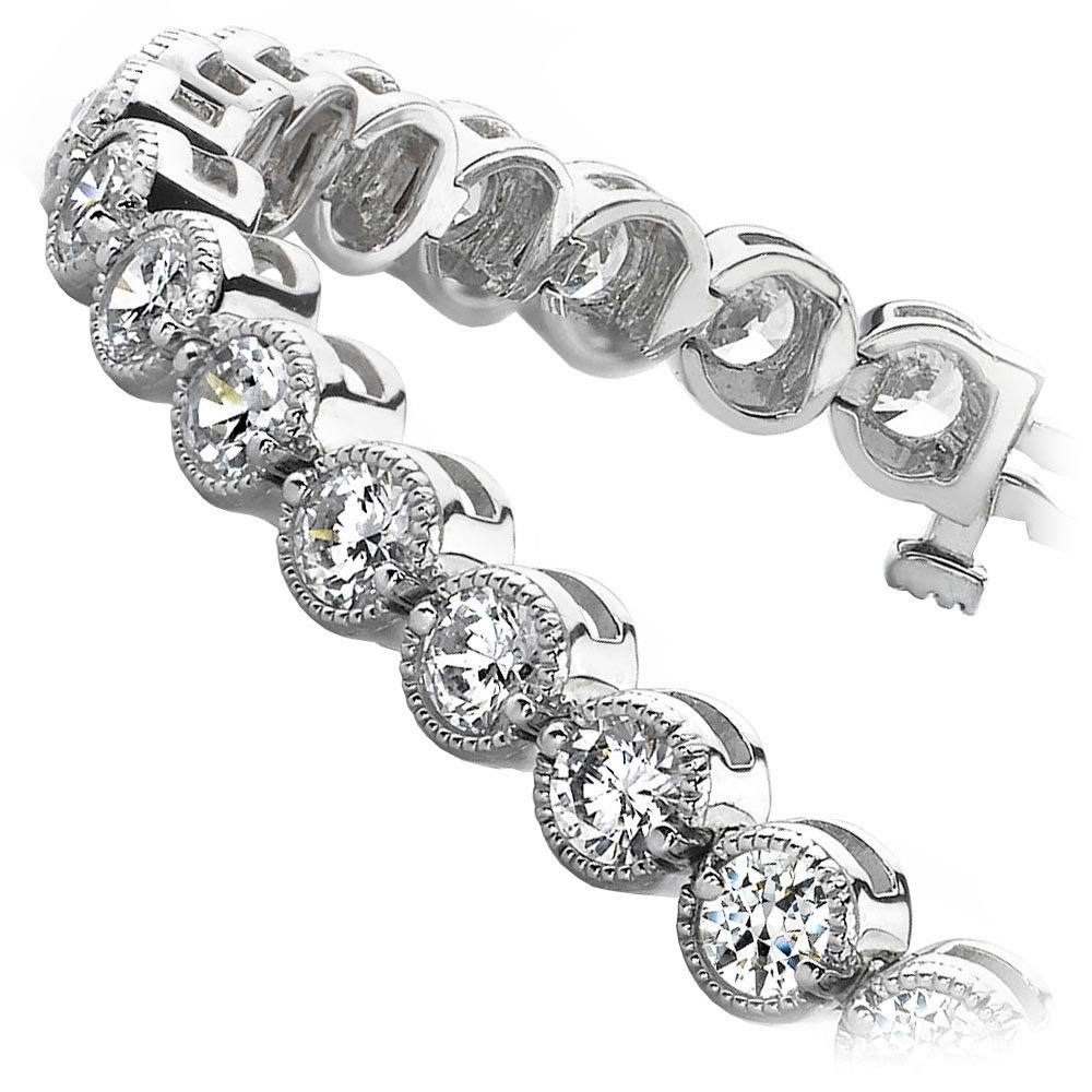 Bezel Diamond Bracelet In White Gold (Milgrain Detail) - 1 Ctw | 02