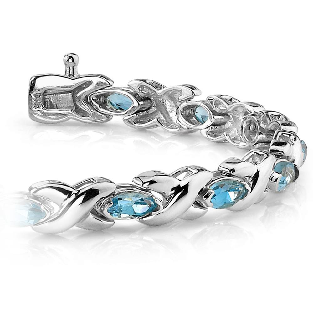 14K White Gold Gemstone Anklet With A Blue Topaz Drop 10.5 Inches