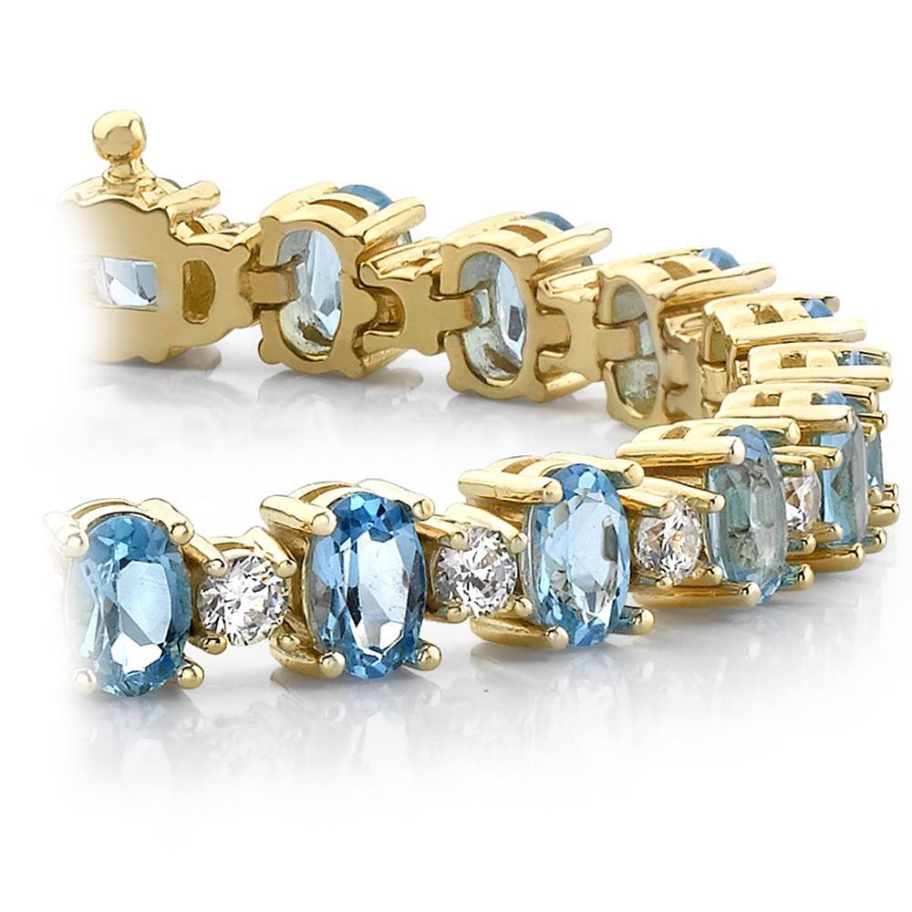 Blue Topaz Gem Bracelet In Yellow Gold With Diamonds (16 Ctw) | 01