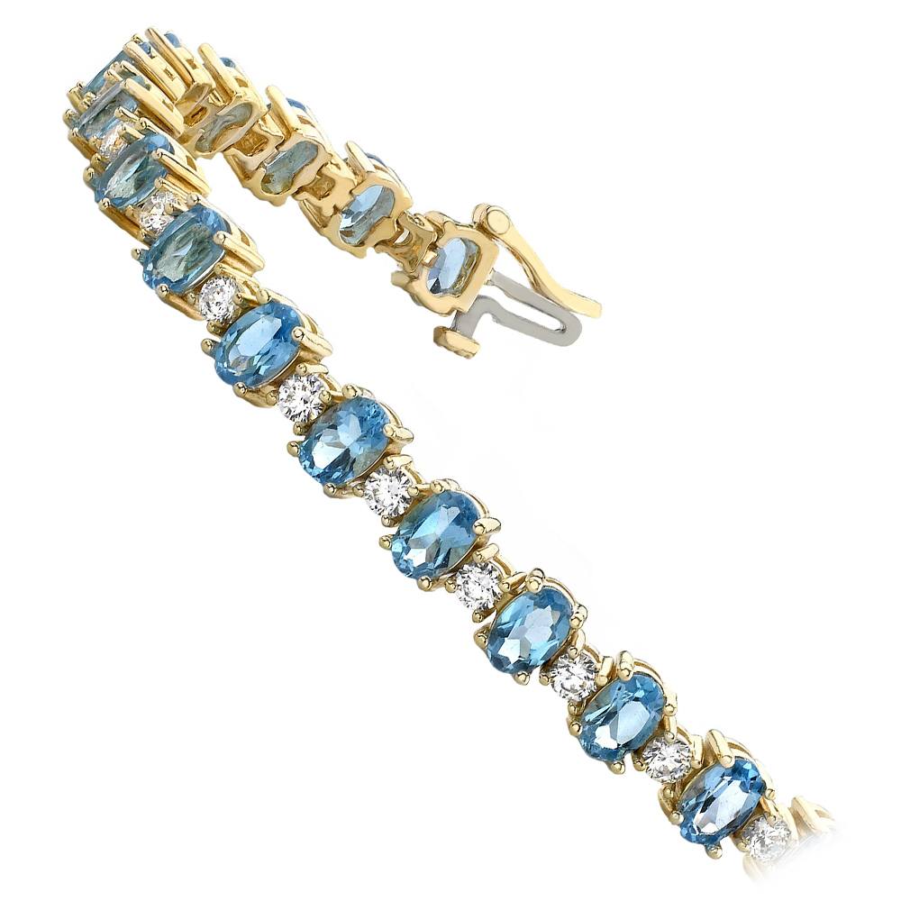 Blue Topaz Gem Bracelet In Yellow Gold With Diamonds (16 Ctw) | 02