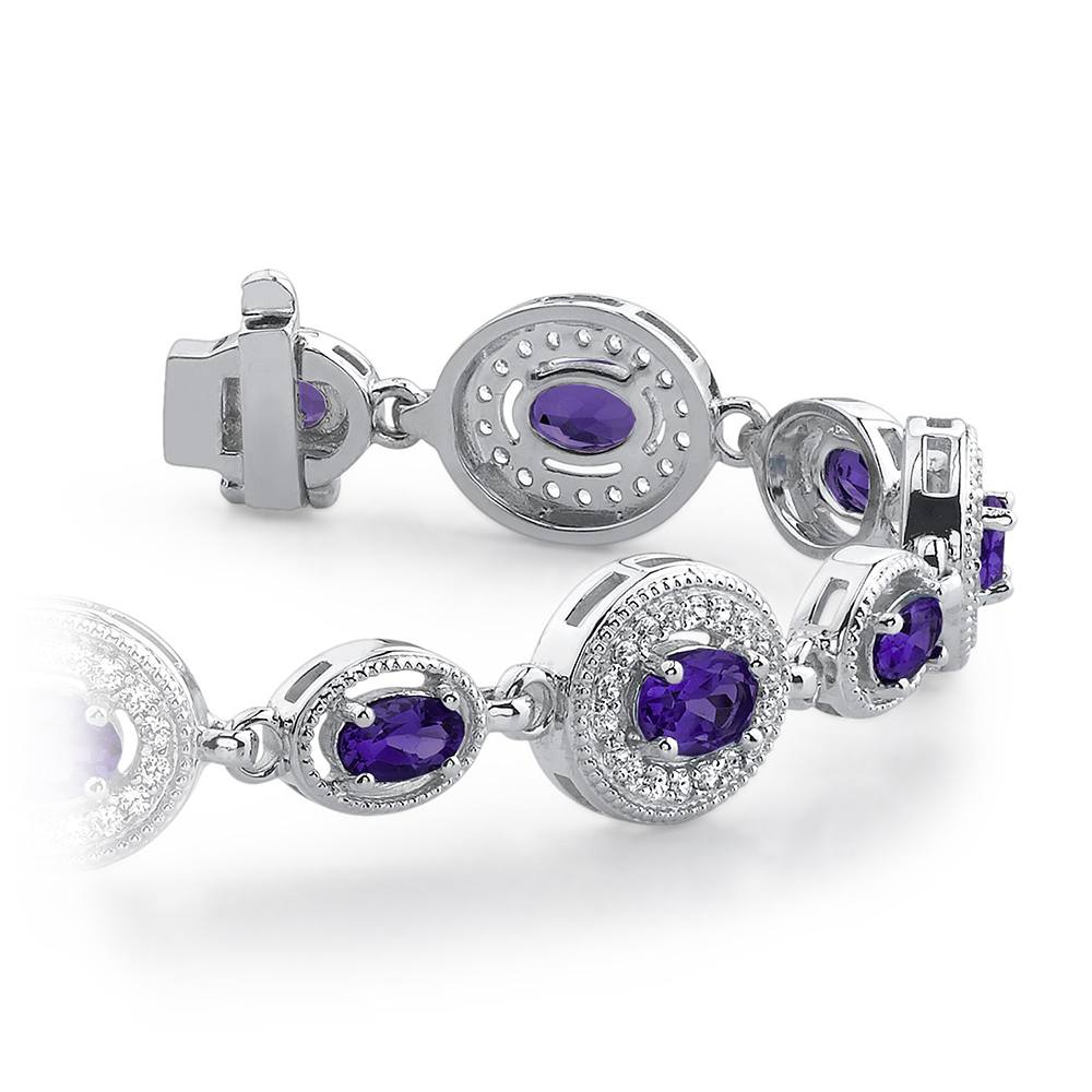 Vintage Amethyst And Diamond Bracelet In White Gold (6 Ctw) | 01