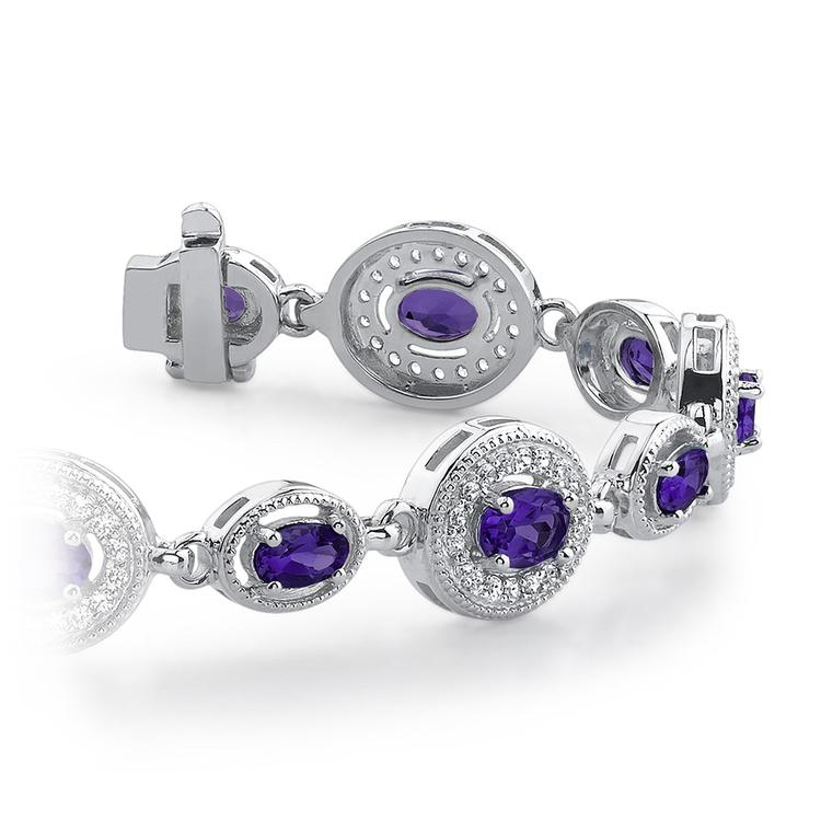 Mabella Sterling Silver Heart Pendant Necklace – 4.0 CTW Simulated Diamond & Amethyst – 18 Inch Chain, Gift Box Included - View #2