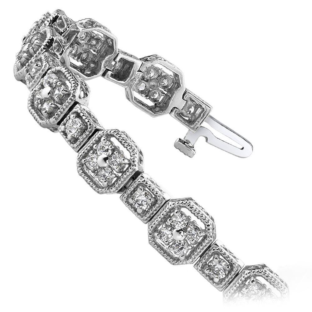 Antique Style Milgrain Diamond Bracelet In White Gold (3 Ctw) | 02
