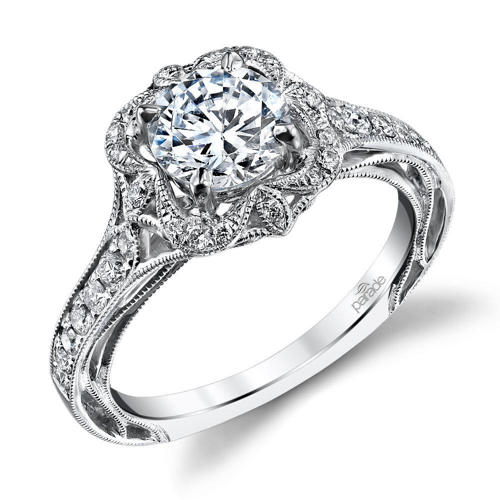 Antique Lyria Bloom Halo Diamond Engagement Ring in White Gold by Parade | 01