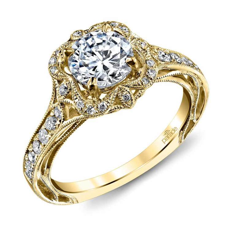  Antique  Lyria Bloom Halo Diamond Engagement  Ring  in Yellow  