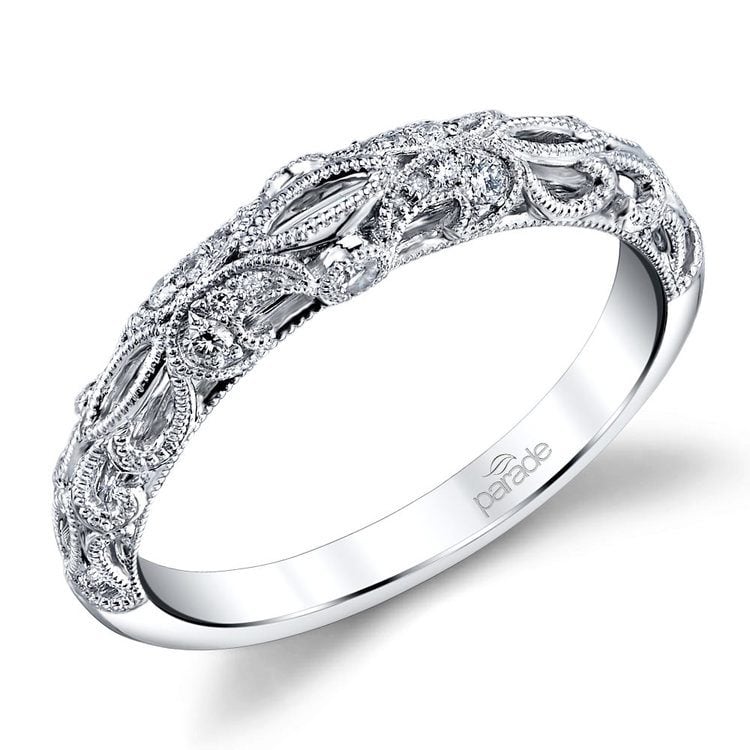 Antique Windowed Matching Diamond Wedding Ring in White