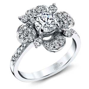Flower Shaped Diamond Engagement Ring In White Gold by Parade