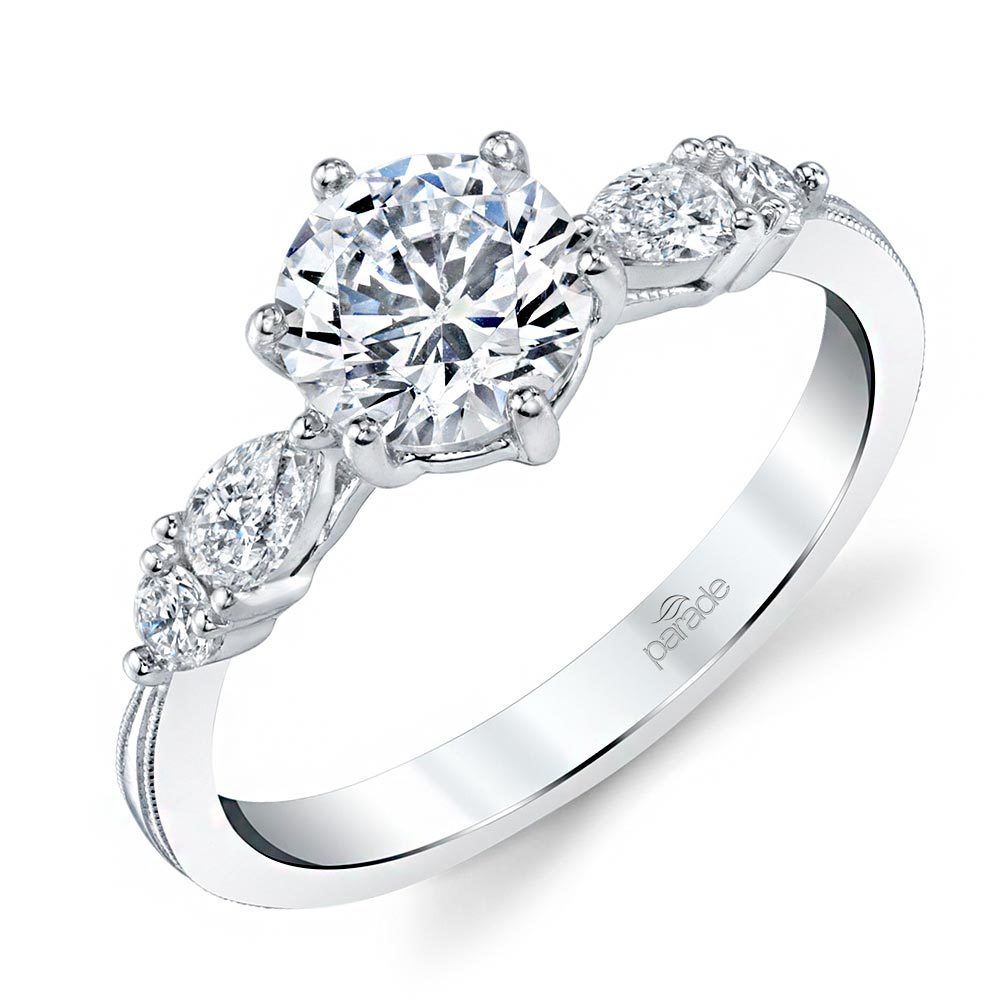 5 Stone Round Diamond Engagement Ring With Pear Accents