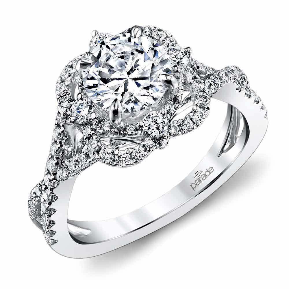 Delicate Double Halo Diamond Engagement Ring in White Gold by Parade | Zoom