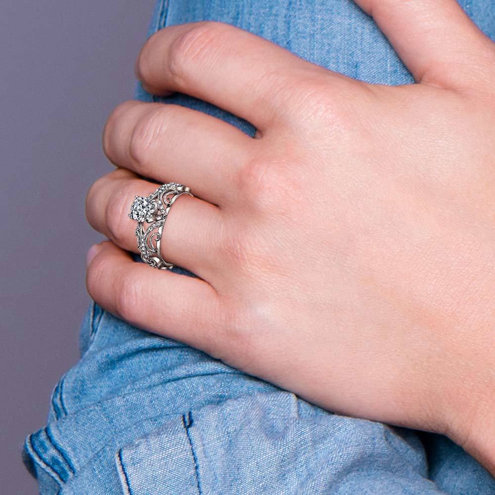 Delicate Etched Diamond Engagement Ring in White Gold by Parade | 02