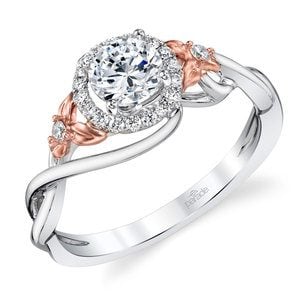 Floral Vine Halo Ring in White and Rose Gold By Parade