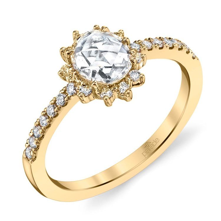 Sunburst Halo Engagement Ring In Yellow Gold By Parade | 01