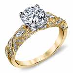 Milgrain Leaf And Vine Engagement Ring In Yellow Gold