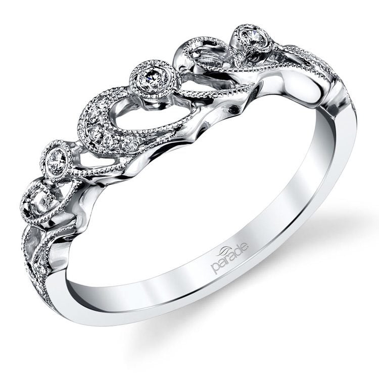 Meandering Scroll Matching Diamond Wedding Ring in White