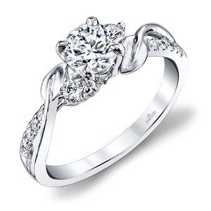 New Leaves Three Stone Diamond Engagement Ring in White Gold by Parade