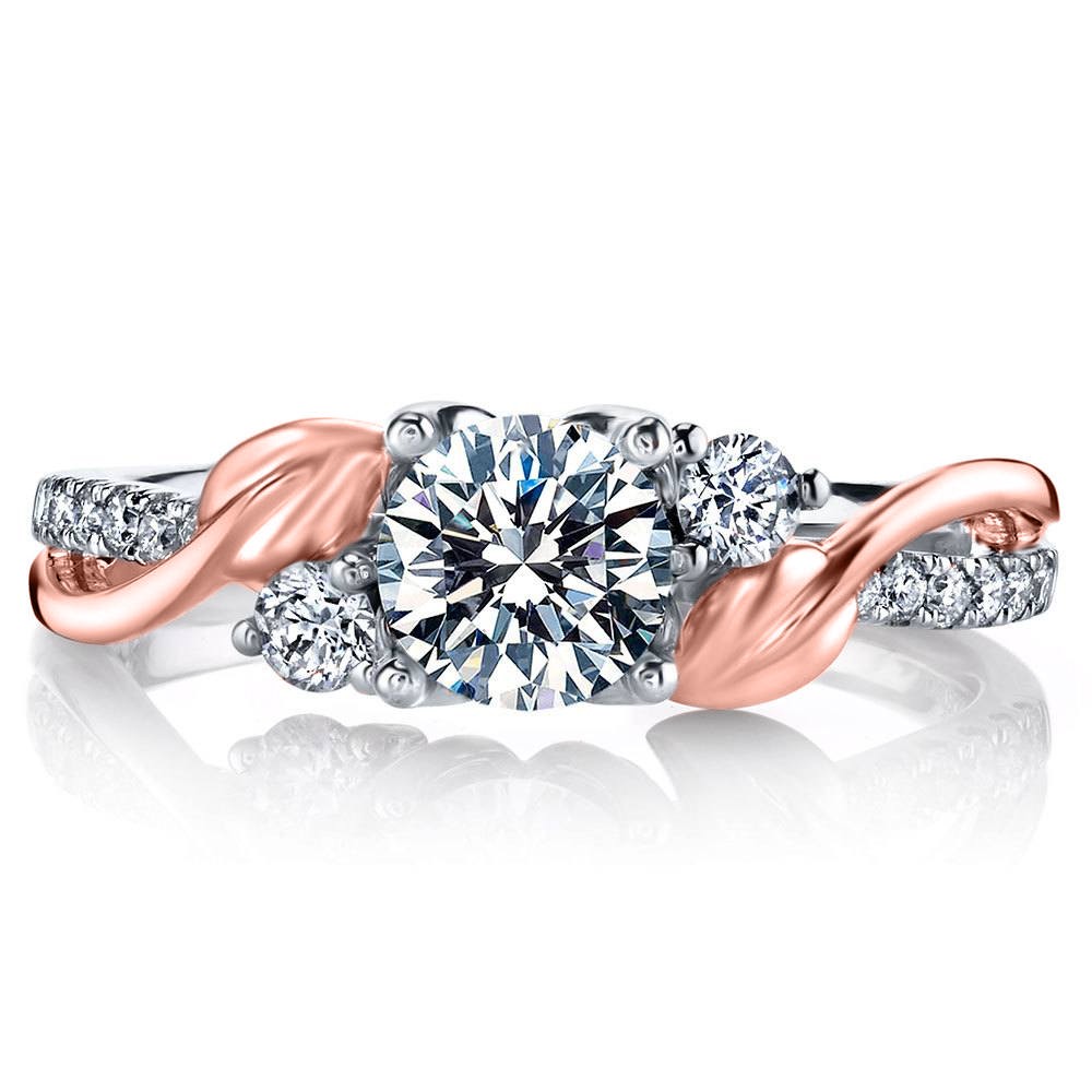 New Leaves Three Stone Diamond Engagement Ring in White and Rose Gold by Parade | 02
