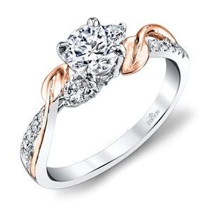 New Leaves Three Stone Diamond Engagement Ring in White and Rose Gold by Parade