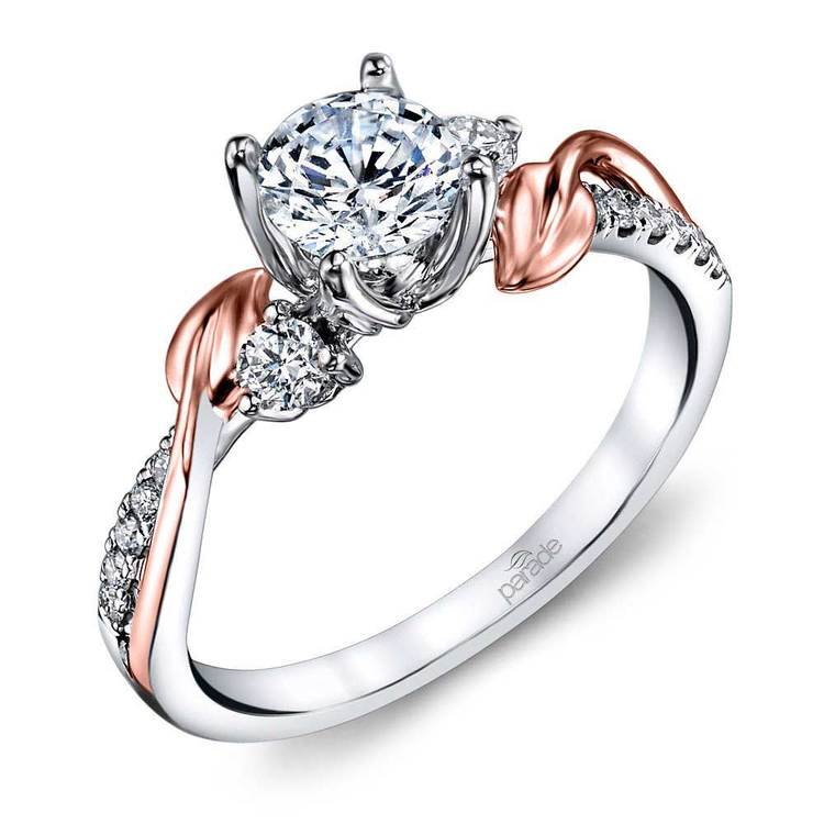 New Leaves 3 Stone Diamond Rose White Gold Ring Designer