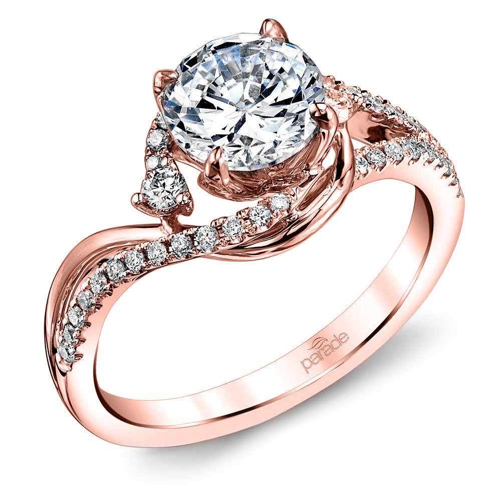Swirling Split Shank Diamond Engagement Ring in Rose Gold by Parade | Zoom