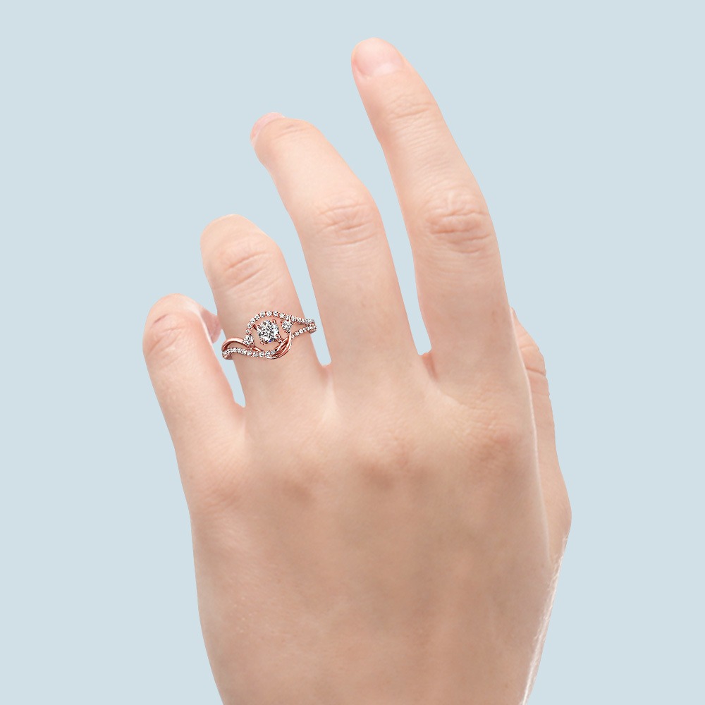 Swirling Split Shank Diamond Engagement Ring in Rose Gold by Parade | 03