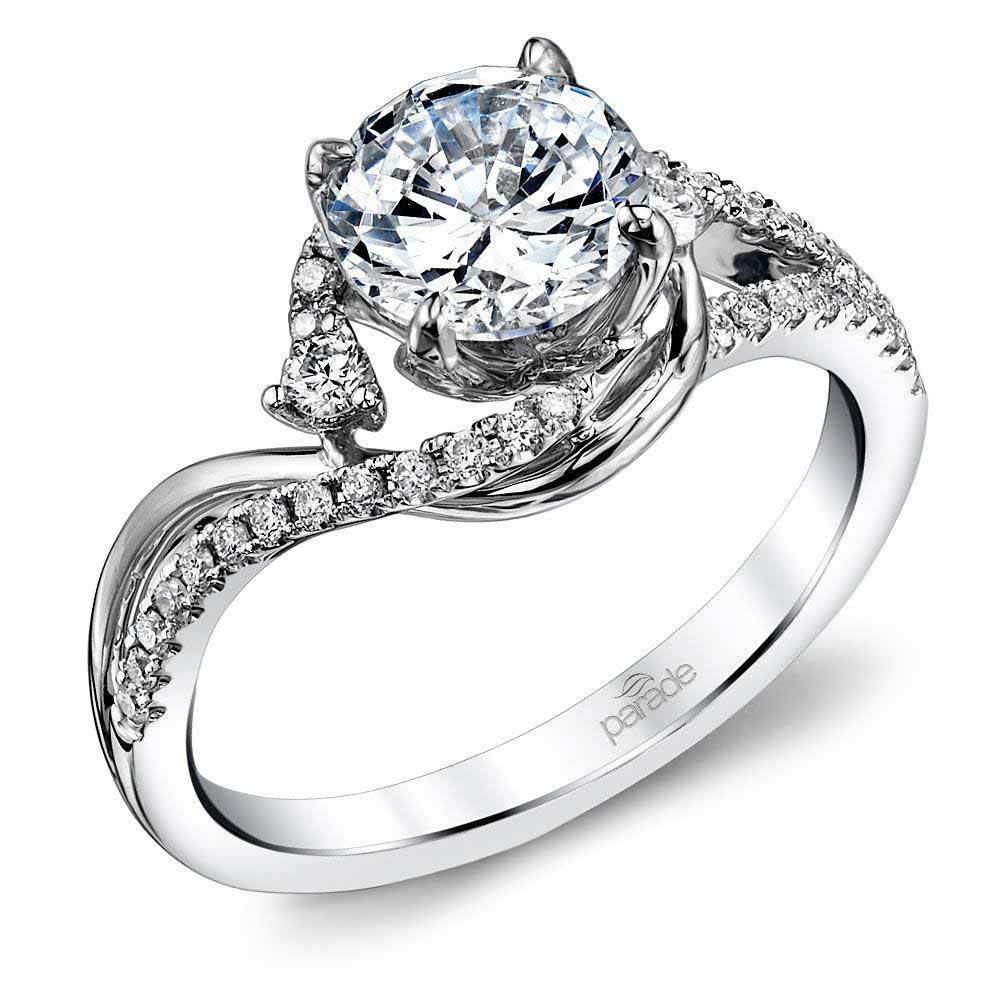 Swirling Split Shank Diamond Engagement Ring in White Gold by Parade | 01