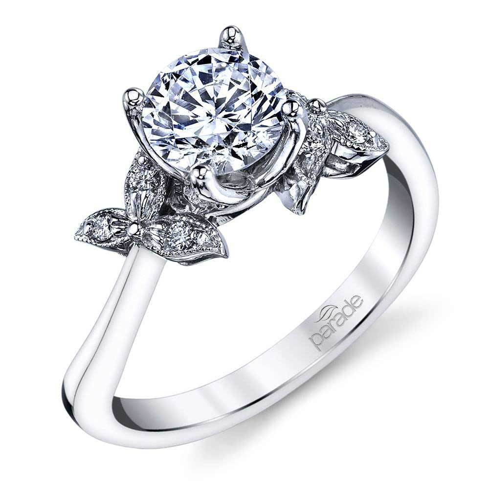 Three-Leafed Bypass Diamond Engagement Ring in White Gold by Parade | 01