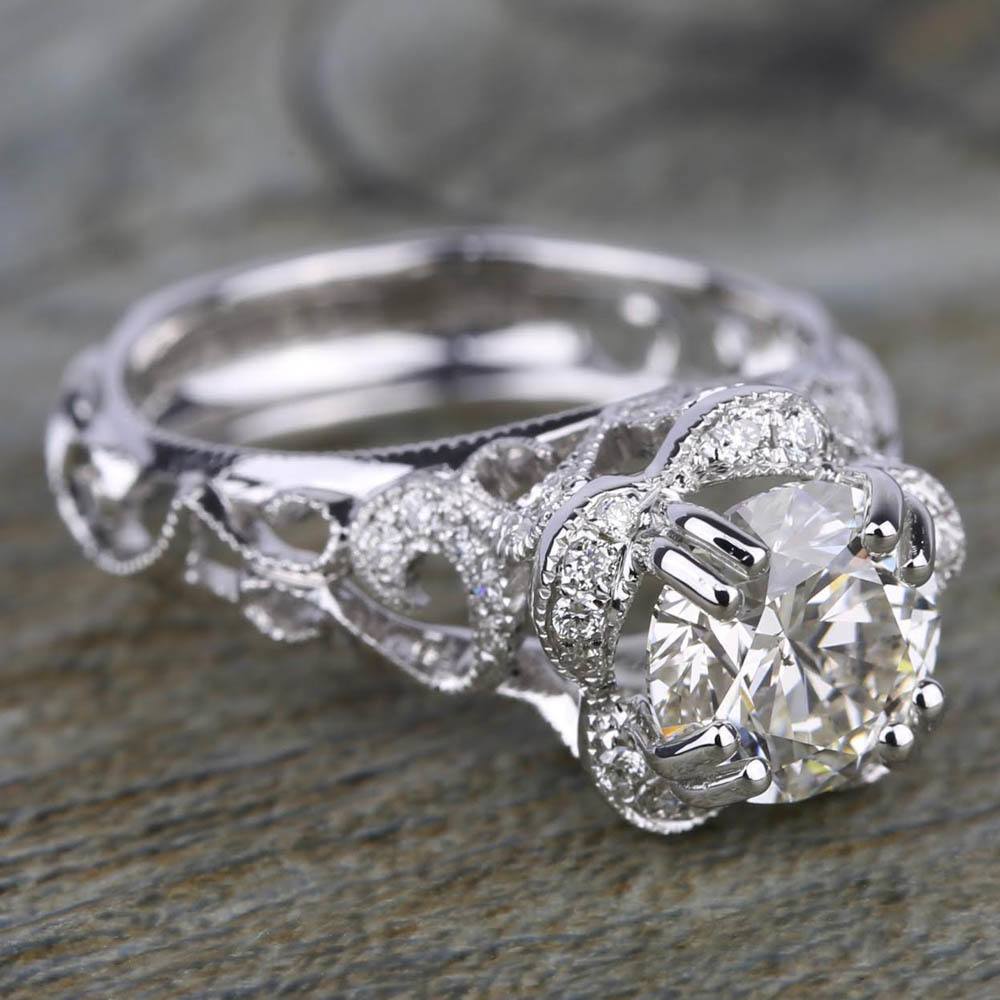 White Gold Vintage Floral Engagement Ring By Parade | 02