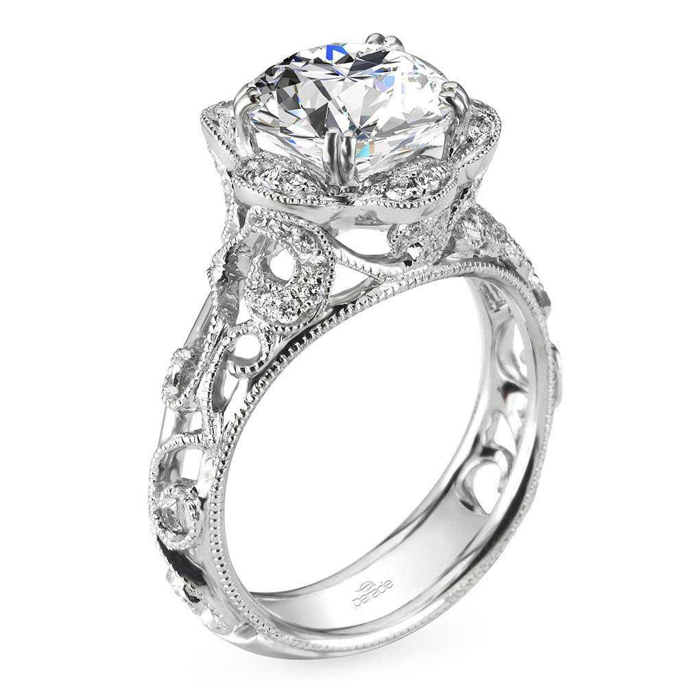 Vintage Floral Halo Diamond Engagement Ring in White Gold ...