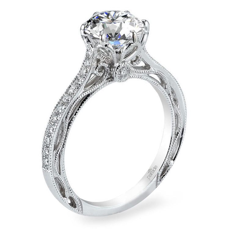 Vintage White Gold Cathedral Diamond Engagement Ring | Zoom
