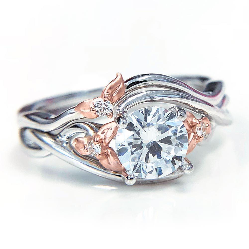 Wrap Around Flower Engagement Ring in White and Rose Gold by Parade | 02