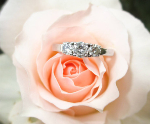 diamond engagement ring in rose petals