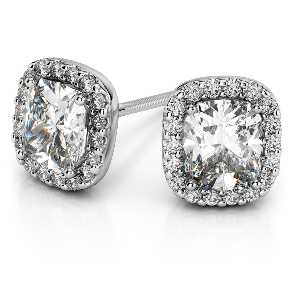 Halo Cushion Diamond Earrings in White Gold (1 1/2 ctw) | Zoom