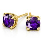 Small Amethyst Stud Earrings In Yellow Gold (3.2 mm) | Thumbnail 01