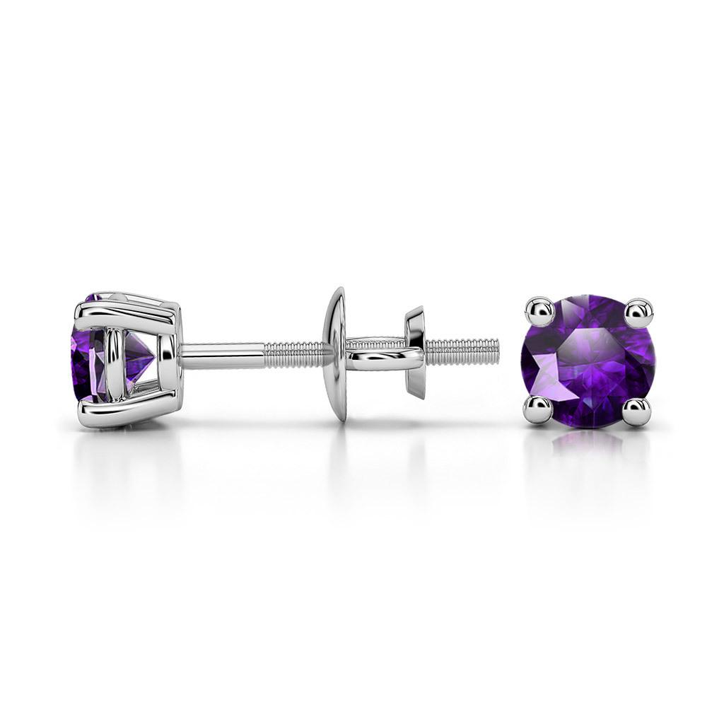 Round Amethyst Stud Earrings In White Gold (4.1 mm) | 03