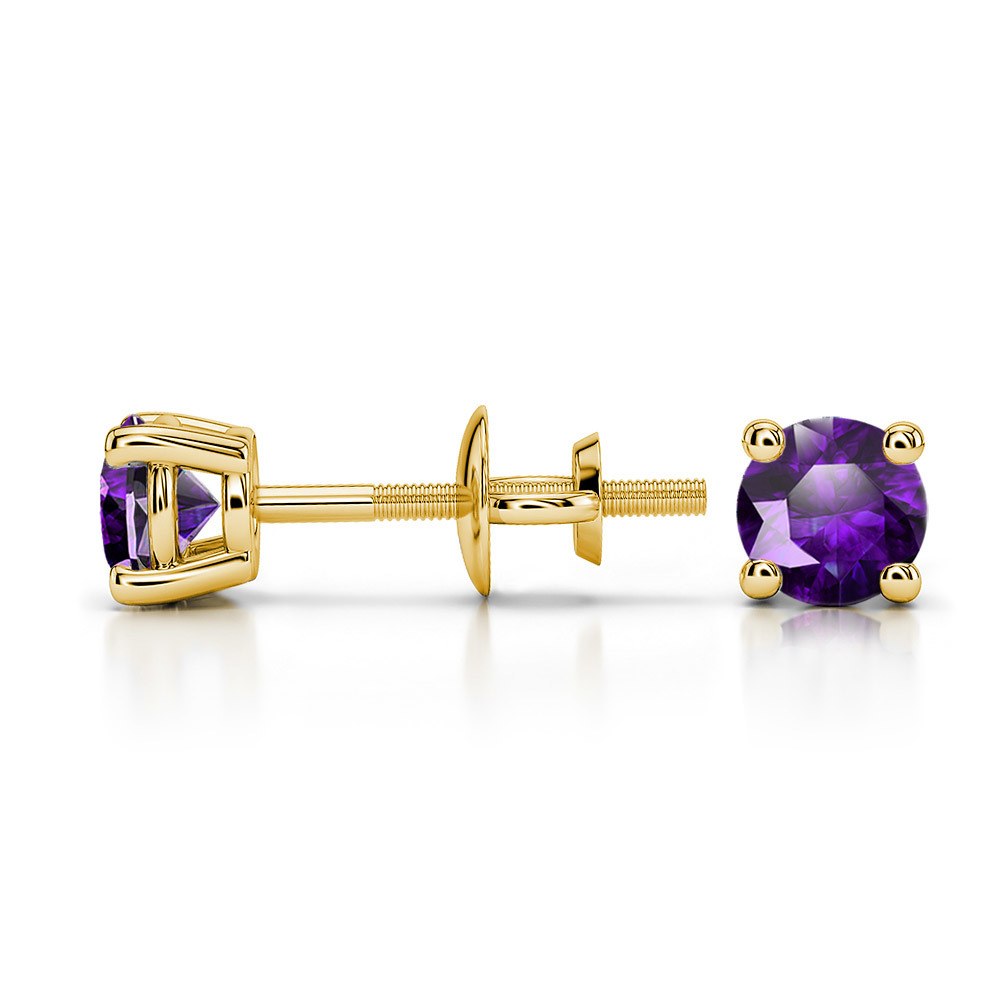 Round Amethyst Stud Earrings In Yellow Gold (4.1 mm) | 03