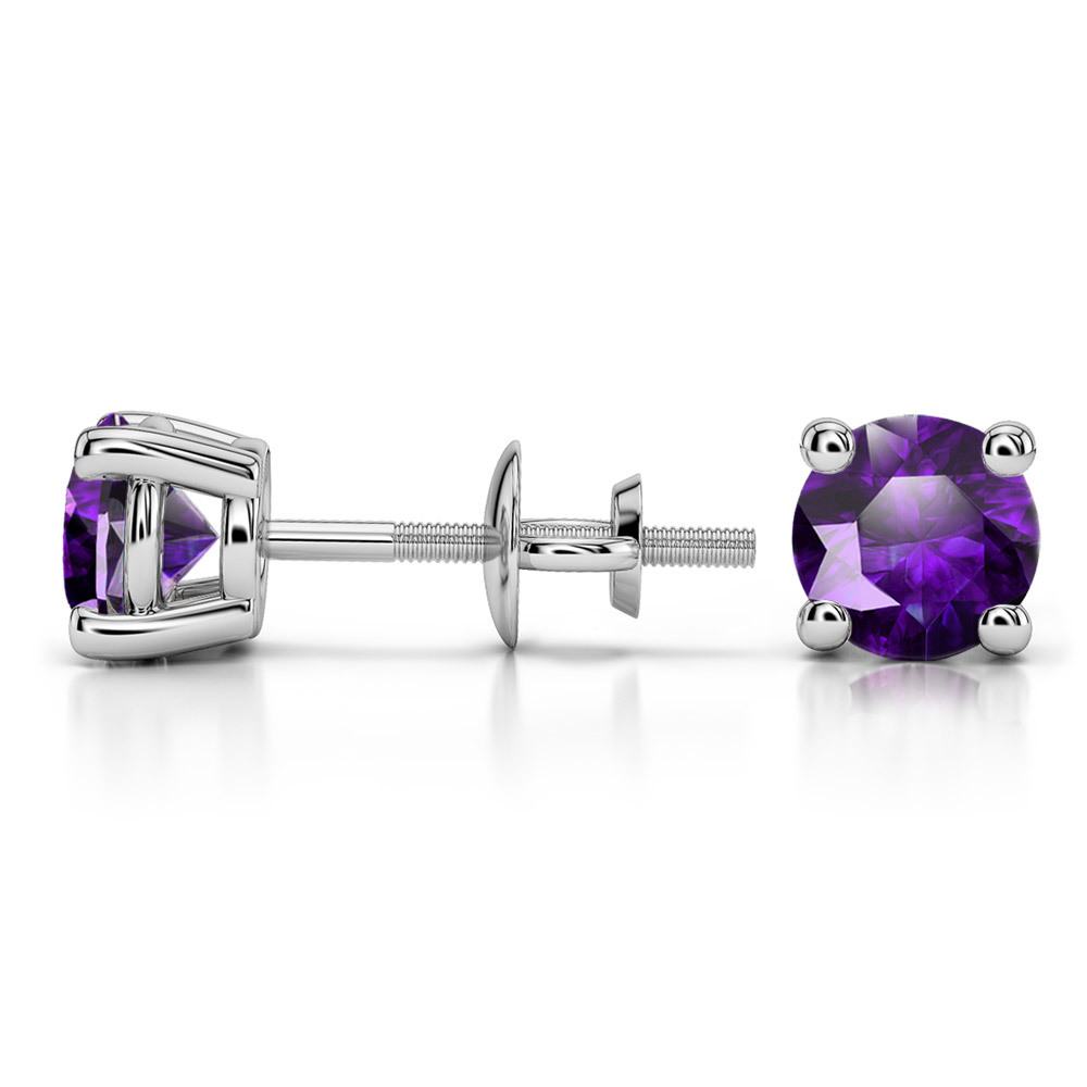Large Round White Gold Amethyst Stud Earrings (5.9 mm) | 03