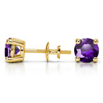 Amethyst Round Gemstone Stud Earrings in Yellow Gold (6.4 mm) | Thumbnail 01