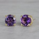 Amethyst Round Gemstone Stud Earrings in Yellow Gold (6.4 mm) | Thumbnail 01