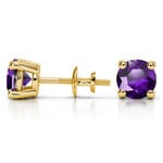 Amethyst Round Gemstone Stud Earrings in Yellow Gold (7.5 mm) | Thumbnail 01