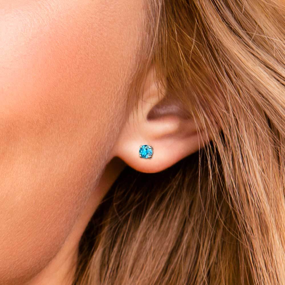 Aquamarine Round Gemstone Stud Earrings in Platinum (3.2 mm) | 04