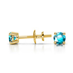 Aquamarine Round Gemstone Stud Earrings in Yellow Gold (3.2 mm) | Thumbnail 01