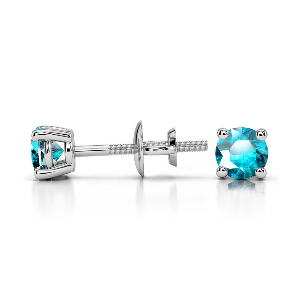 Aquamarine Round Gemstone Stud Earrings in Platinum (3.4 mm) | 03