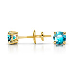 Aquamarine Round Gemstone Stud Earrings in Yellow Gold (3.4 mm) | Thumbnail 01