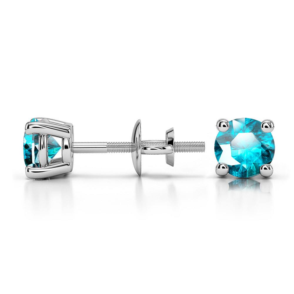 Aquamarine Round Gemstone Stud Earrings in Platinum (4.1 mm) | 03