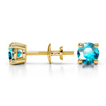 Aquamarine Round Gemstone Stud Earrings in Yellow Gold (4.1 mm) | Thumbnail 01