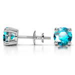 Aquamarine Round Gemstone Stud Earrings in Platinum (6.4 mm) | Thumbnail 01